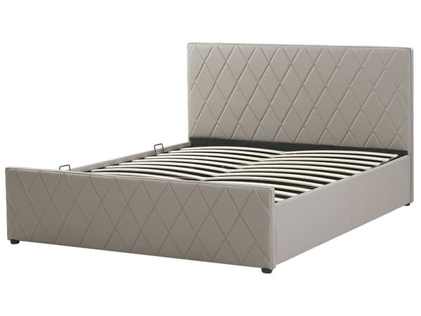 Taupe kunstlærseng 180 x 200 cm Moderne, myk dobbeltseng med oppbevaring Diamantrombe-mønster Quiltet sengeramme Soveromsinspirasjon