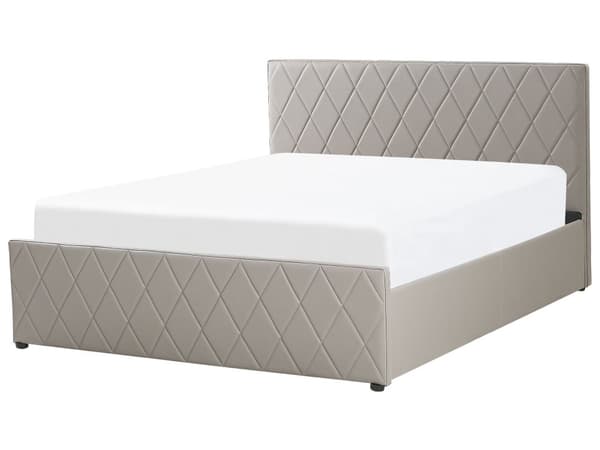 Taupe kunstlærseng 180 x 200 cm Moderne, myk dobbeltseng med oppbevaring Diamantrombe-mønster Quiltet sengeramme Soveromsinspirasjon