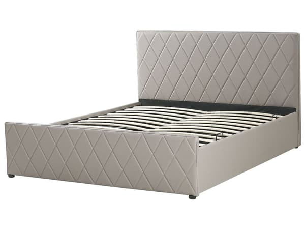 Taupe kunstlærseng 180 x 200 cm Moderne, myk dobbeltseng med oppbevaring Diamantrombe-mønster Quiltet sengeramme Soveromsinspirasjon