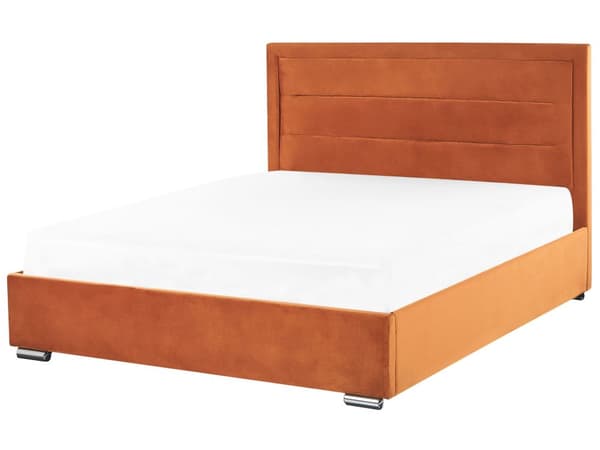 Seng med Oppbevaring Oransje Fløyel 160 x 200 cm Dobbeltseng Moderne Design Soverom