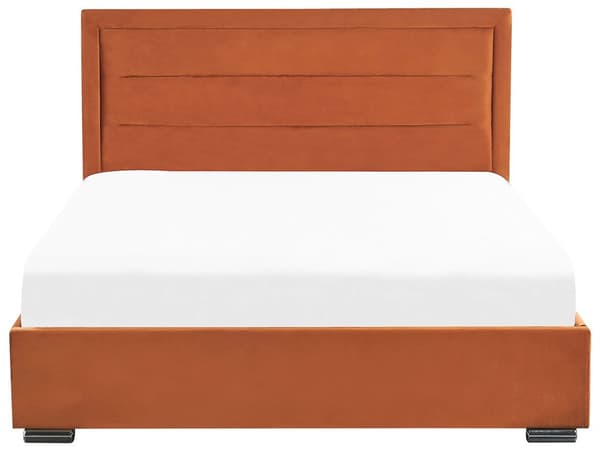 Seng med Oppbevaring Oransje Fløyel 160 x 200 cm Dobbeltseng Moderne Design Soverom