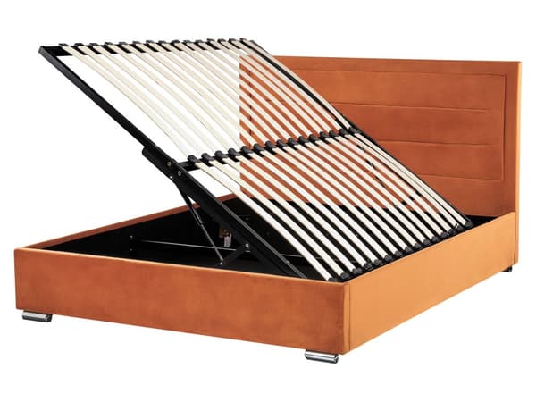 Seng med Oppbevaring Oransje Fløyel 160 x 200 cm Dobbeltseng Moderne Design Soverom