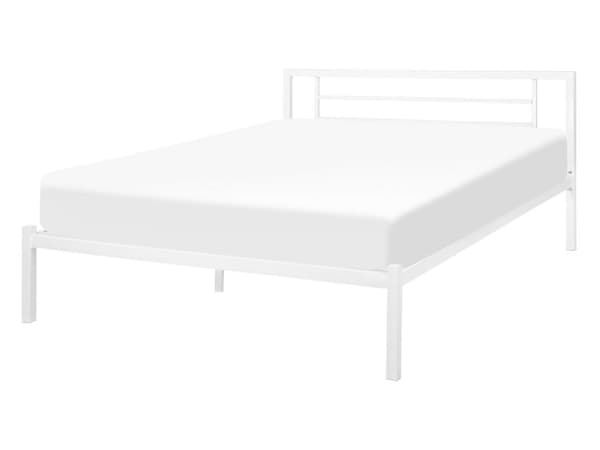 Sengeramme Hvit Metall 140 x 200 cm Solid Tre Industriell Minimalistisk Moderne