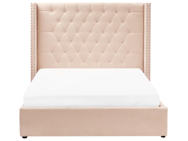 Seng Beige Polstret Velour 140 x 200 cm Trekvart Halvanden mands Seng med Opbevaring Lamelbund Tuftet Sengegavl Tilbehør Soveværelse