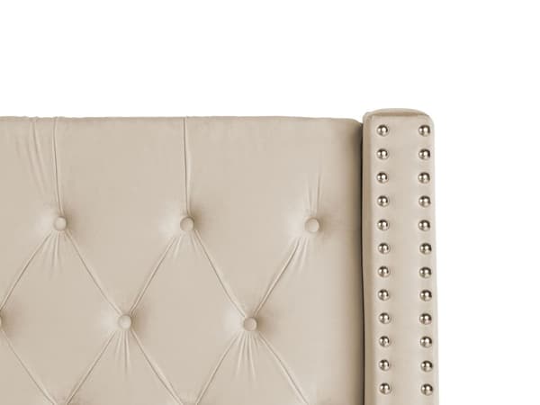 Seng Beige Polstret Velour 140 x 200 cm Trekvart Halvanden mands Seng med Opbevaring Lamelbund Tuftet Sengegavl Tilbehør Soveværelse