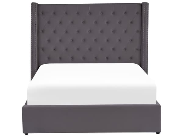 Seng Grå Polstret Velour 140 x 200 cm Trekvart Halvanden mands Seng med Opbevaring Lamelbund Tuftet Sengegavl Tilbehør Soveværelse Indretning
