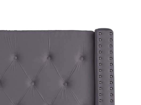 Dubbelsäng Sängram Ribbor Grå Sammet Tuftad Huvudgavel 140 x 200 cm Glam Design