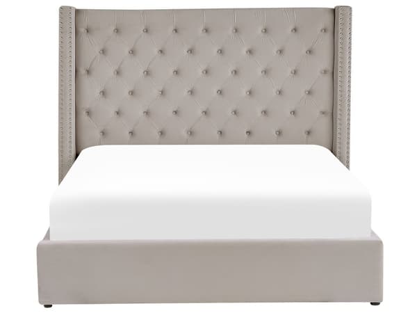 Dubbelsäng Sängram Ribbor Ljusgrå Sammet Tuftad Huvudgavel 160 x 200 cm Glam Design