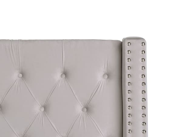 Dubbelsäng Sängram Ribbor Ljusgrå Sammet Tuftad Huvudgavel 160 x 200 cm Glam Design