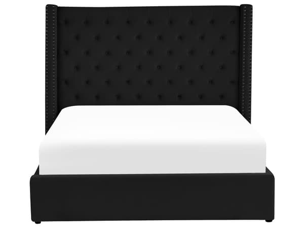 Dubbelsäng Sängram Ribbor Svart Sammet Tuftad Huvudgavel 160 x 200 cm Glam Design