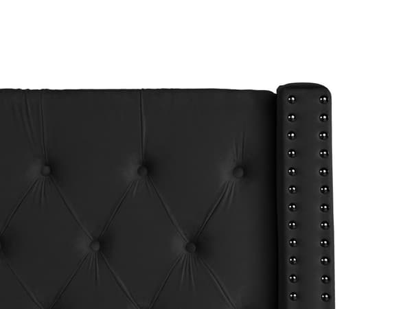 Dubbelsäng Sängram Ribbor Svart Sammet Tuftad Huvudgavel 160 x 200 cm Glam Design