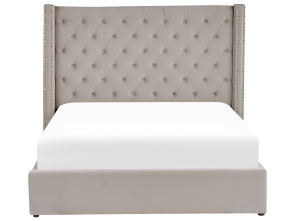 Seng Lysegrå Fløyel 160 x 200 cm Med oppbevaring Lamellbunn Høy sengegavl Elegant Klassisk stil Glam Soverom