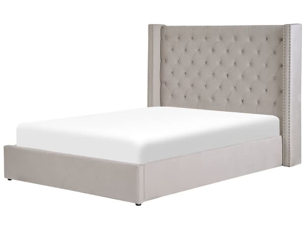 Seng Lysegrå Fløyel 160 x 200 cm Med oppbevaring Lamellbunn Høy sengegavl Elegant Klassisk stil Glam Soverom