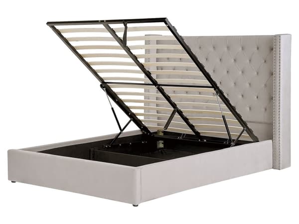 Seng Lysegrå Fløyel 160 x 200 cm Med oppbevaring Lamellbunn Høy sengegavl Elegant Klassisk stil Glam Soverom