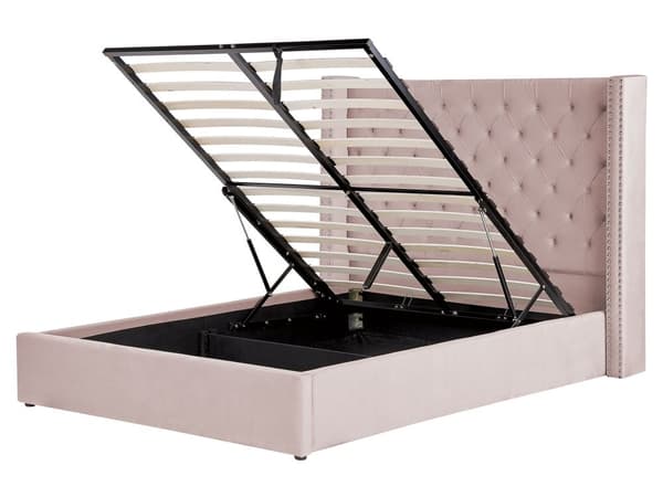 Seng Rosa Fløyel 160 x 200 cm Med oppbevaring Lamellbunn Høy sengegavl Elegant Klassisk stil Glam Soverom