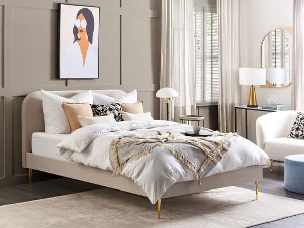 Parisänky vaalea beige 173 x 215 x 109 cm puu rauta sametti sälepohja glamour retro 160 x 200