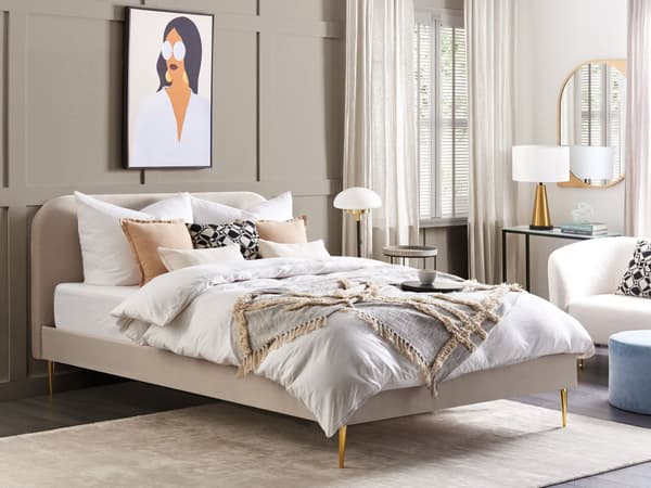 Parisänky vaalea beige 193 x 215 x 109 cm puu rauta sametti sälepohja glamour retro 180 x 200