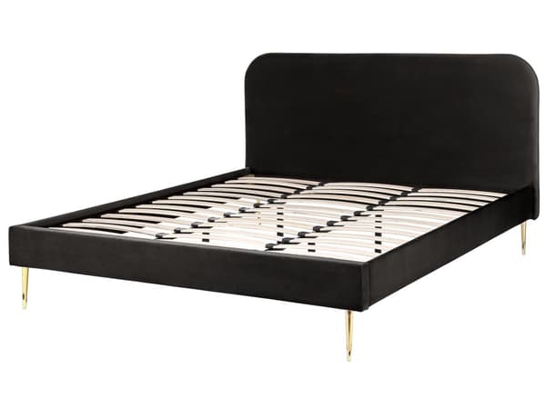 Seng Guld Sort Velour 180 x 200 cm Dobbeltseng Blød Minimalistisk Look Gyldne Ben Sengegavl Tilbehør Soveværelse Design