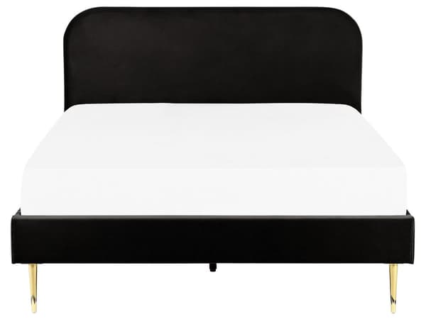 Seng Guld Sort Velour 160 x 200 cm Dobbeltseng Blød Minimalistisk Look Gyldne Ben Sengegavl Tilbehør Soveværelse Design