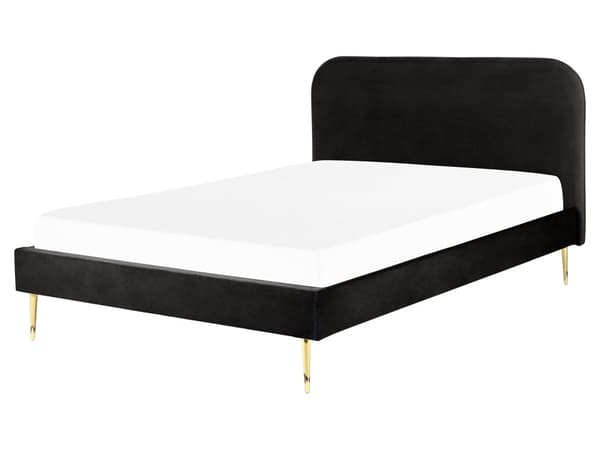 Seng Guld Sort Velour 160 x 200 cm Dobbeltseng Blød Minimalistisk Look Gyldne Ben Sengegavl Tilbehør Soveværelse Design