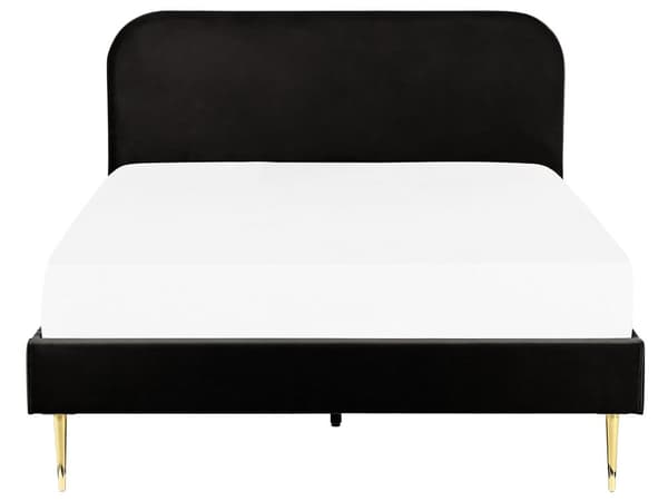 Seng Guld Sort Velour 140 x 200 cm Trekvart Seng Blød Minimalistisk Look Gyldne Ben Sengegavl Tilbehør Soveværelse Design
