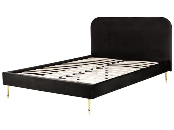 Seng Guld Sort Velour 140 x 200 cm Trekvart Seng Blød Minimalistisk Look Gyldne Ben Sengegavl Tilbehør Soveværelse Design