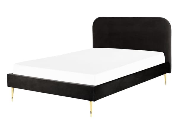 Seng Guld Sort Velour 140 x 200 cm Trekvart Seng Blød Minimalistisk Look Gyldne Ben Sengegavl Tilbehør Soveværelse Design
