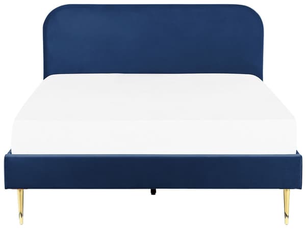 Seng Blå Guld Velour 180 x 200 cm Dobbeltseng Blød Minimalistisk Look Gyldne Ben Sengegavl Tilbehør Soveværelse Design