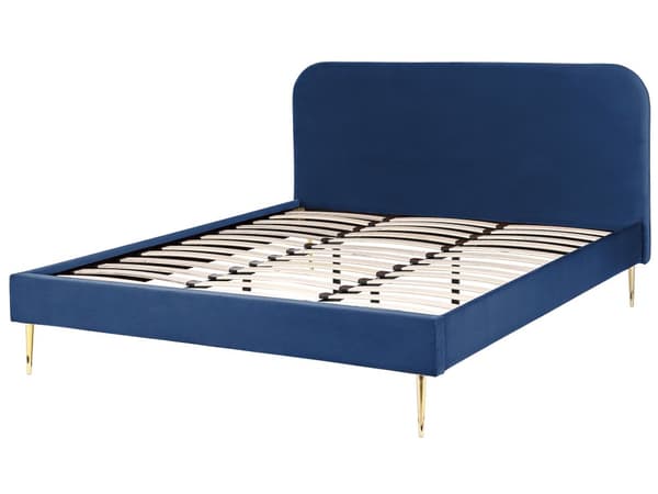 Seng Blå Guld Velour 180 x 200 cm Dobbeltseng Blød Minimalistisk Look Gyldne Ben Sengegavl Tilbehør Soveværelse Design