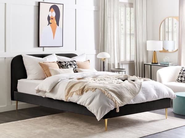 Seng Svart Polstret 180 x 200 cm Fløyel Sengegavl Minimalistisk design Moderne Soverom