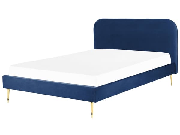 Seng Marineblå Polstret 180 x 200 cm Fløyel Sengegavl Minimalistisk design Moderne Soverom