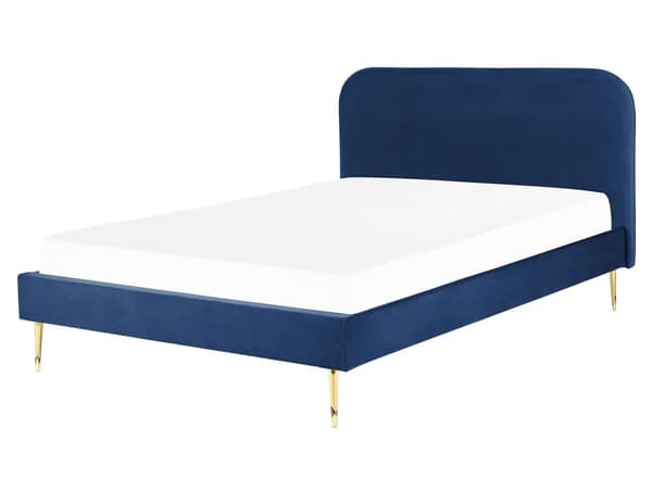 Seng Marineblå Polstret 160 x 200 cm Fløyel Sengegavl Minimalistisk design Moderne Soverom