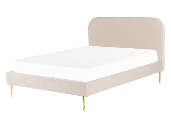 Seng Beige Polstret 140 x 200 cm Fløyel Sengegavl Minimalistisk design Moderne Soverom