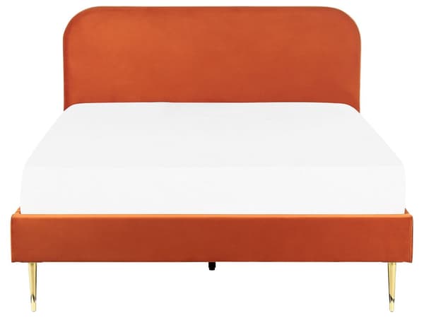 Seng Oransje Polstret 160 x 200 cm Fløyel Sengegavl Minimalistisk design Moderne Soverom