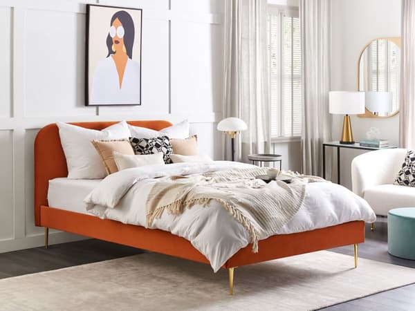 Seng Oransje Polstret 160 x 200 cm Fløyel Sengegavl Minimalistisk design Moderne Soverom