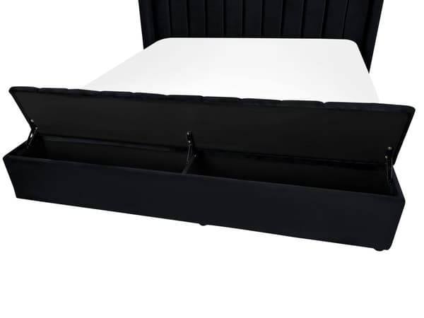 Seng Sort Velour 180 x 200 cm Moderne Polstret Dobbeltseng Design med Opbevaringsbænk Høj Kanal Tuftet Sengegavl til Soveværelse Inspiration