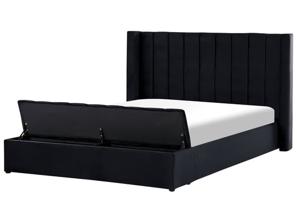 Seng Sort Velour 180 x 200 cm Moderne Polstret Dobbeltseng Design med Opbevaringsbænk Høj Kanal Tuftet Sengegavl til Soveværelse Inspiration