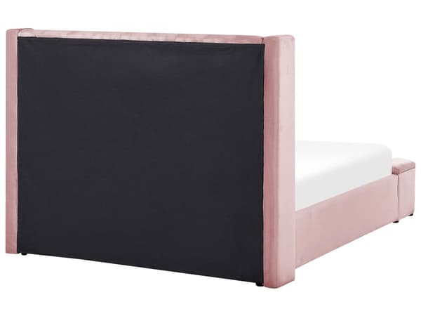 Seng Lyserød Velour 140 x 200 cm Trekvart Seng Halvanden Mands Design med Opbevaringsbænk Høj Sengegavl til Soveværelse Inspiration