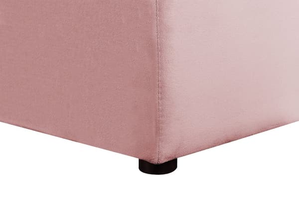 Seng Lyserød Velour 140 x 200 cm Trekvart Seng Halvanden Mands Design med Opbevaringsbænk Høj Sengegavl til Soveværelse Inspiration