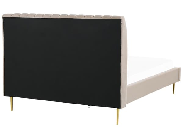 Parisänky hiekanruskea sametti verhoiltu metallijalat 180 x 200 cm sälepohja tikattu pääty moderni tyyli