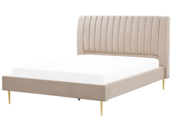 Parisänky hiekanruskea sametti verhoiltu metallijalat 180 x 200 cm sälepohja tikattu pääty moderni tyyli