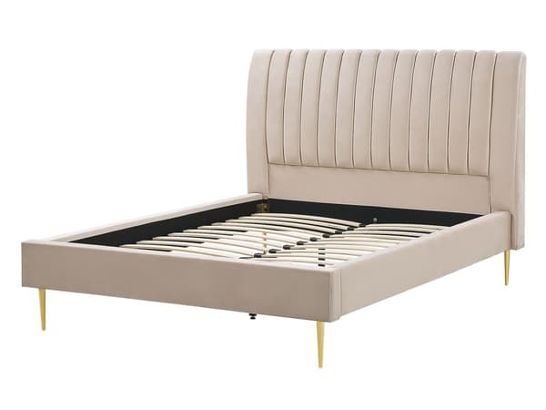 Dubbelsäng Beige Sammet 140 x 200 cm Ribbotten Huvudgavel Vintage Elegant Trendig Design
