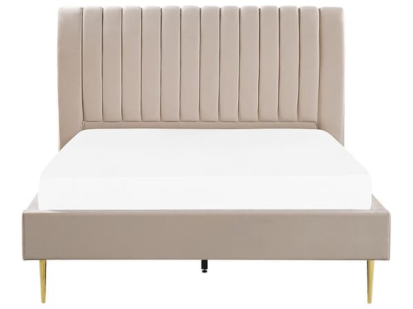 Dubbelsäng Beige Sammet 140 x 200 cm Ribbotten Huvudgavel Vintage Elegant Trendig Design
