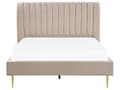 Miniatyrbild 5 av 10: Dubbelsäng Beige Sammet 140 x 200 cm Ribbotten Huvudgavel Vintage Elegant Trendig Design