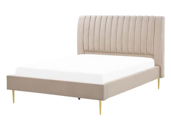 Dubbelsäng Beige Sammet 140 x 200 cm Ribbotten Huvudgavel Vintage Elegant Trendig Design