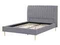 Miniatyrbillede 4 af 10: Seng Grå Guld Velour Metal 140 x 200 cm Moderne Blød Halvanden Mands Kvalitetsseng Kanal Tuftet Hovedgærde Design Sengeramme med Lamelbund