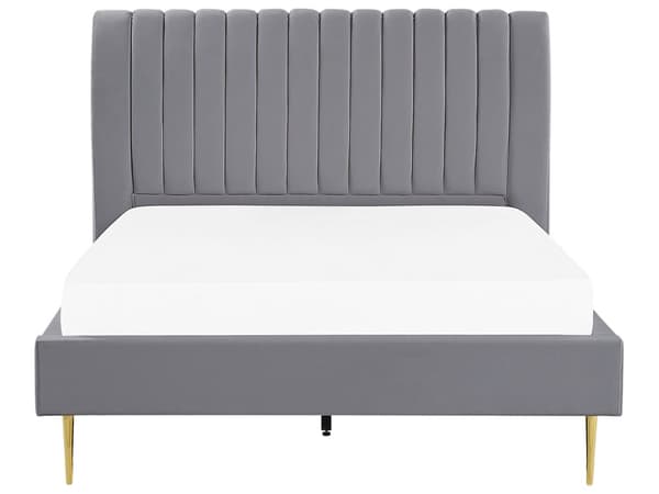 Seng Grå Guld Velour Metal 140 x 200 cm Moderne Blød Halvanden Mands Kvalitetsseng Kanal Tuftet Hovedgærde Design Sengeramme med Lamelbund