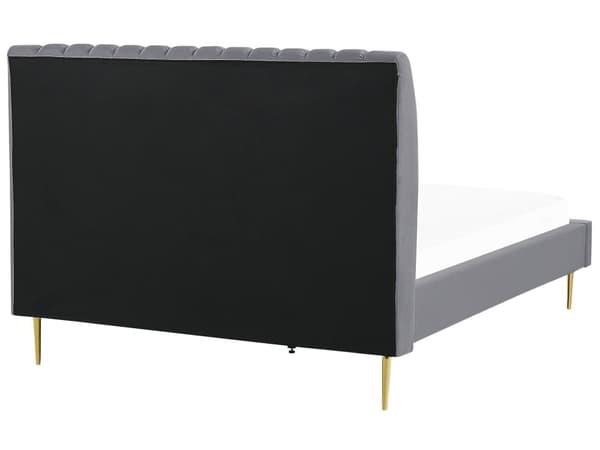 Seng Grå Guld Velour Metal 140 x 200 cm Moderne Blød Halvanden Mands Kvalitetsseng Kanal Tuftet Hovedgærde Design Sengeramme med Lamelbund