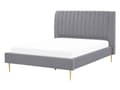 Miniatyrbillede 1 af 10: Seng Grå Guld Velour Metal 140 x 200 cm Moderne Blød Halvanden Mands Kvalitetsseng Kanal Tuftet Hovedgærde Design Sengeramme med Lamelbund