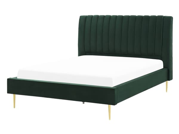 Seng Grøn Guld Velour Metal 140 x 200 cm Moderne Blød Halvanden Mands Kvalitetsseng Kanal Tuftet Hovedgærde Design Sengeramme med Lamelbund